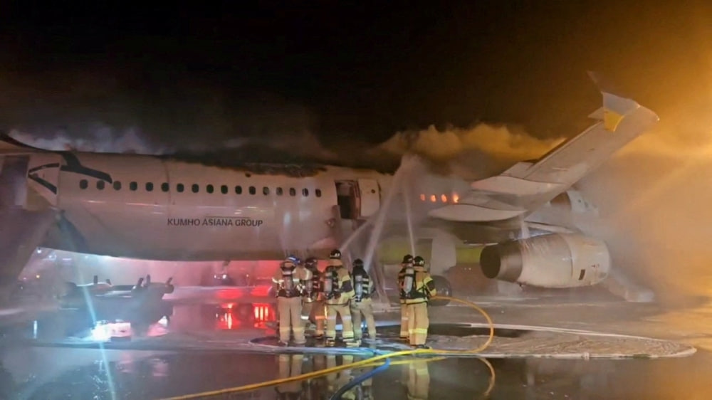 Plane catches fire at South Korea Airport