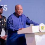 President John Dramani Mahama speaks at 2025 Kwahu Business Forum on youth entrepreneurship and fair opportunities.